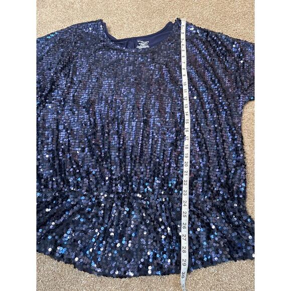 Lane Bryant Sequin Peplum Top  Short Sleeve plus Size 22/24 navy blue sparkly - Picture 4 of 9